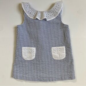 Janie and Jack Floral Dress Size 6 12 Months Blue White Stripes Lined Preppy